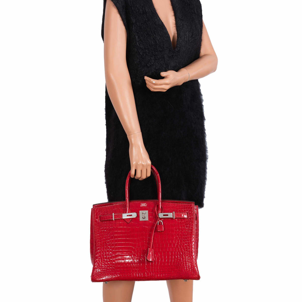 Hermes Birkin 35 Braise Porosus Crocodile Palladium Hardware