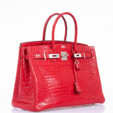 Hermes Birkin 35 Braise Porosus Crocodile Palladium Hardware