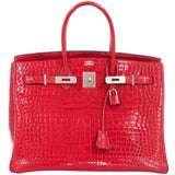Hermes Birkin 35 Braise Porosus Crocodile Palladium Hardware