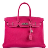 Hermes Birkin 35 Candy Collection Rose Tyrien and Rubis Epsom Palladium Hardware