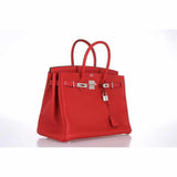 Hermes Birkin 35 Chèvre Rouge Casaque Palladium hardware
