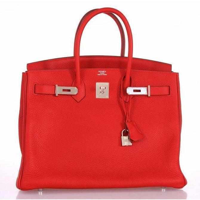 Hermes Birkin 35 Chèvre Rouge Casaque Palladium hardware