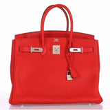 Hermes Birkin 35 Chèvre Rouge Casaque Palladium hardware