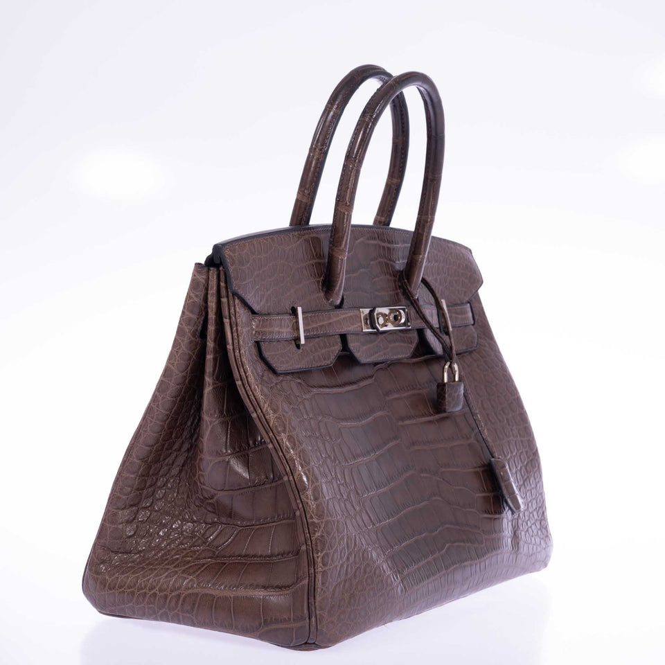 Hermes Birkin 35 Chocolate Matte Alligator Palladium Hardware