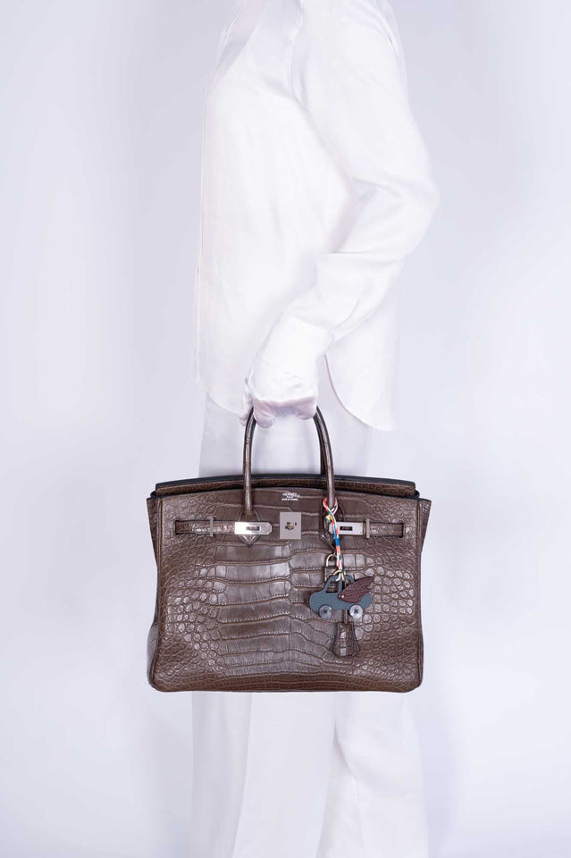 Hermes Birkin 35 Chocolate Matte Alligator Palladium Hardware