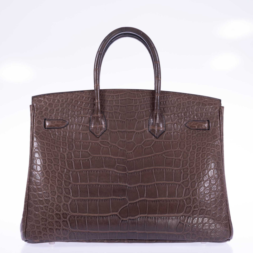 Hermes Birkin 35 Chocolate Matte Alligator Palladium Hardware