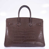 Hermes Birkin 35 Chocolate Matte Alligator Palladium Hardware