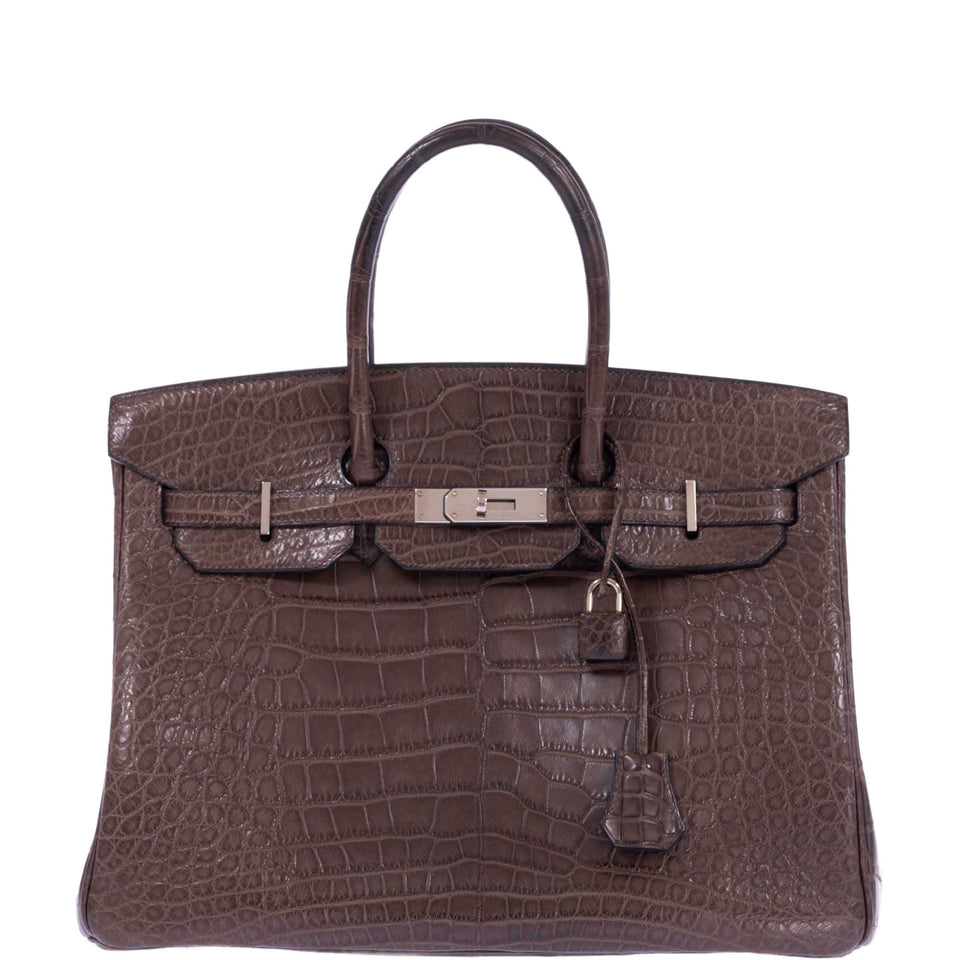 Hermes Birkin 35 Chocolate Matte Alligator Palladium Hardware