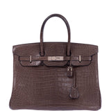 Hermes Birkin 35 Chocolate Matte Alligator Palladium Hardware