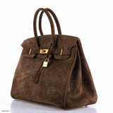 Hermes Birkin 35 Chocolate Veau Doblis Suede with Gold Hardware