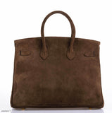 Hermes Birkin 35 Chocolate Veau Doblis Suede with Gold Hardware
