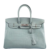 Hermes Birkin 35 Ciel Matte Alligator Palladium Hardware