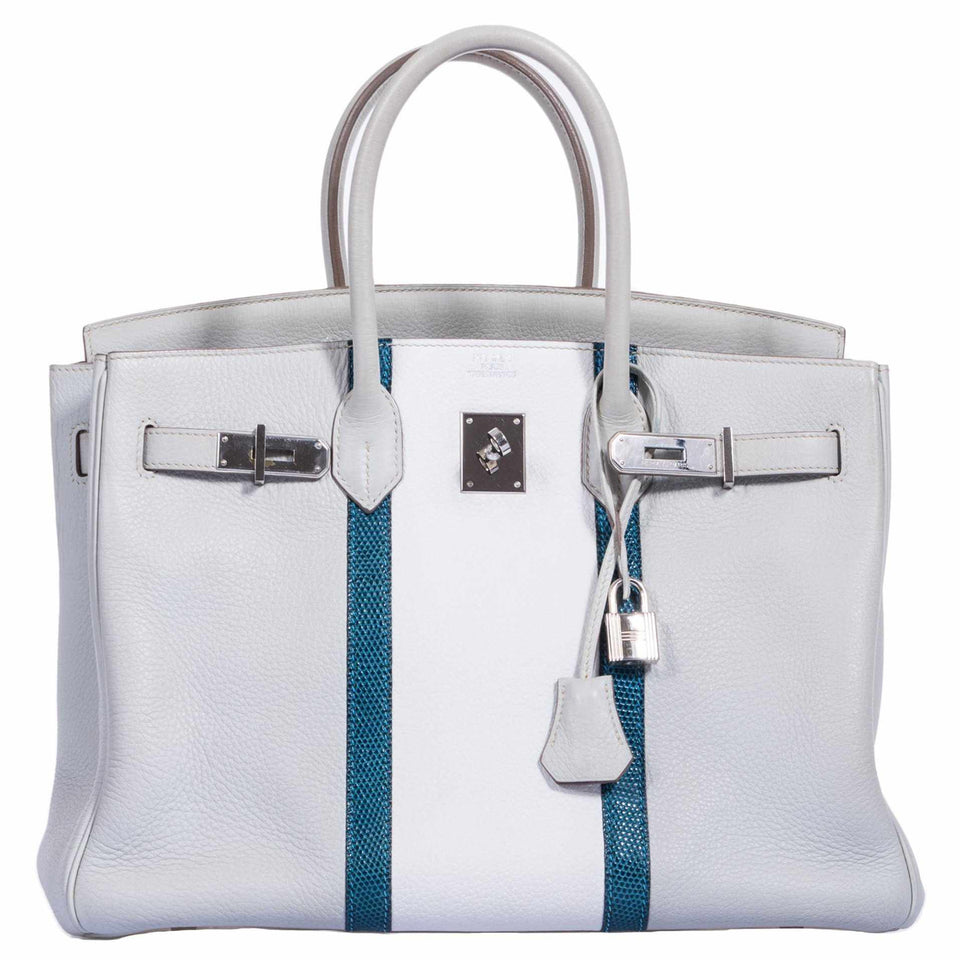 Hermes Birkin 35 Club Gris Perle Mykonos Lizard White Clemence Palladium Hardware