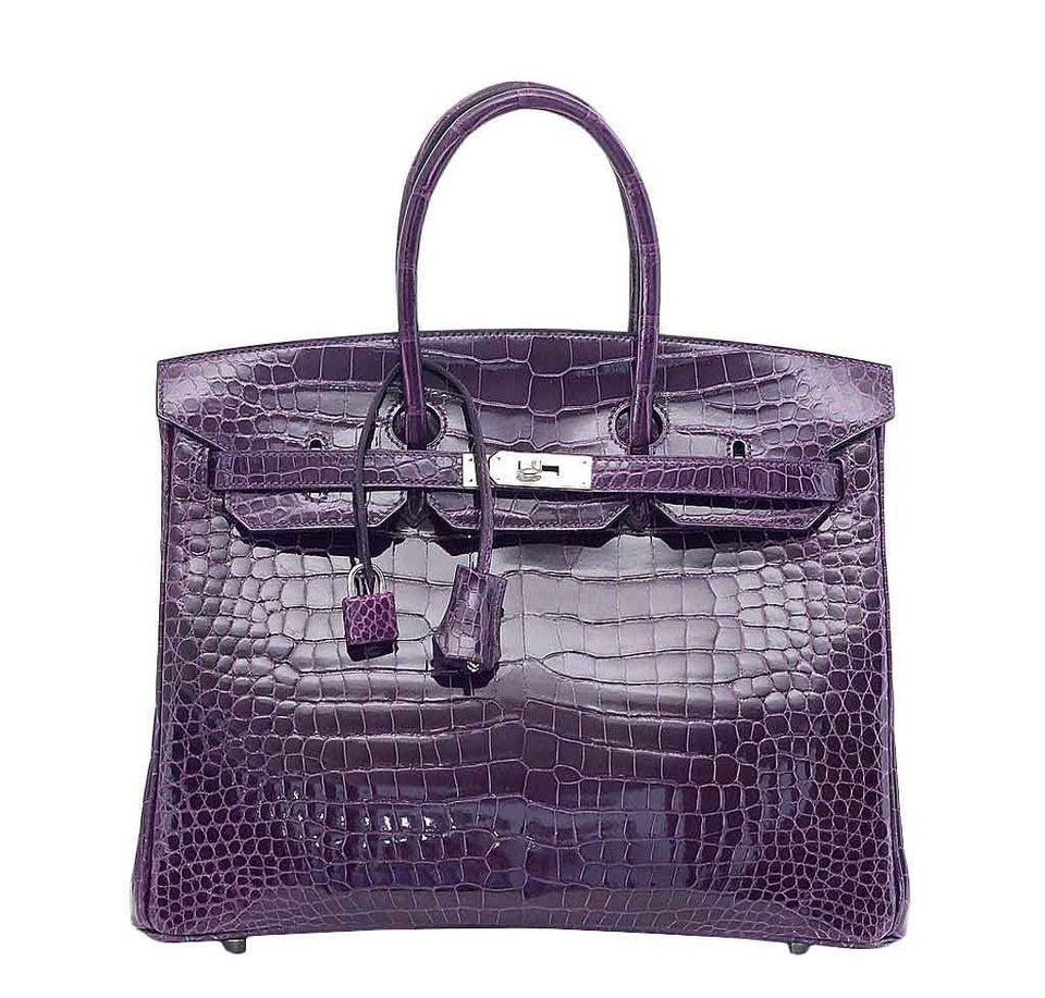 HermesBirkin 35 Crocodile Amethyst Bag