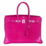 Hermes Birkin 35 Crocodile Pink Fuchsia Palladium Hardware
