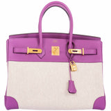 Hermes Birkin 35 Cyclamen Toile And Epsom Gold Hardware * Rare