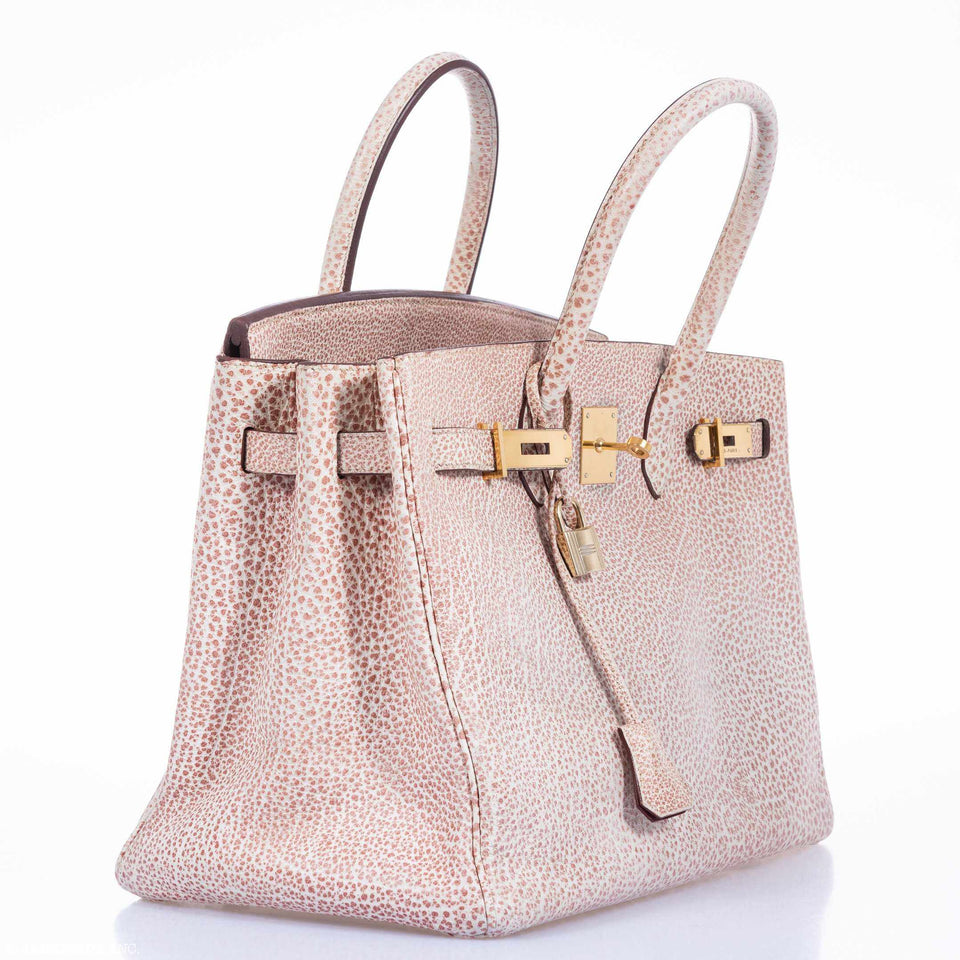 Hermes Birkin 35 Dalmatian Pink & White Buffalo Gold Hardware - Limited Edition