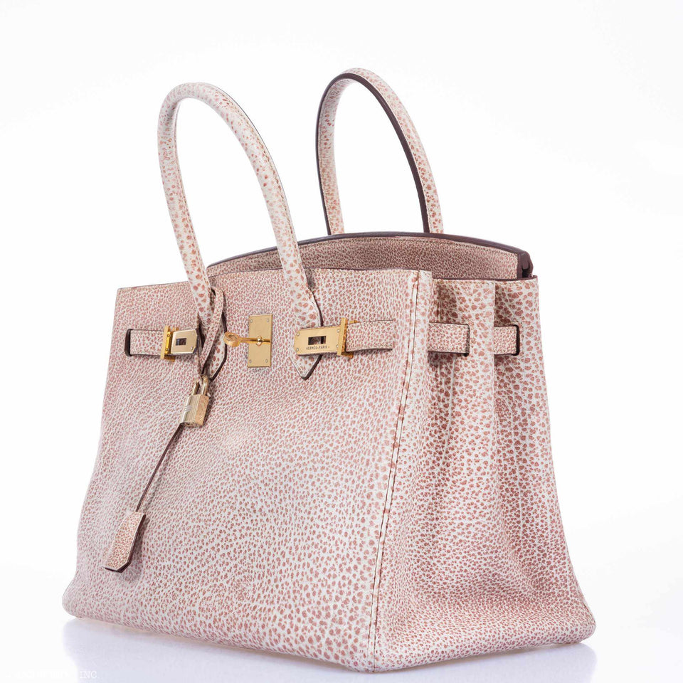 Hermes Birkin 35 Dalmatian Pink & White Buffalo Gold Hardware - Limited Edition
