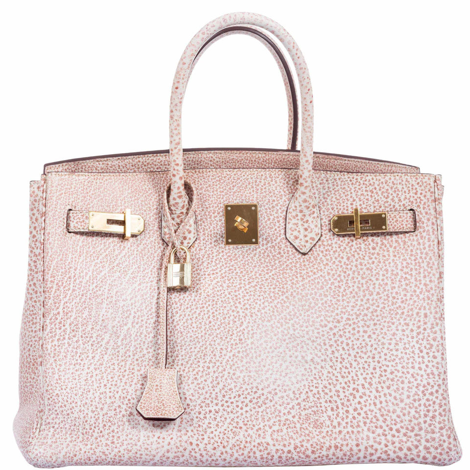 Hermes Birkin 35 Dalmatian Pink & White Buffalo Gold Hardware - Limited Edition