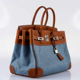 Hermes Birkin 35 Denim & Barenia Palladium Hardware - 2004