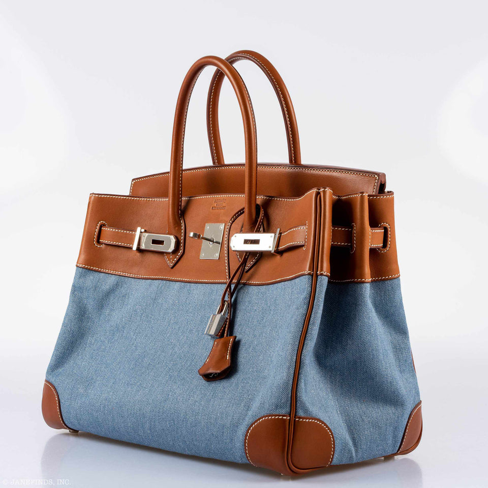 Hermes Birkin 35 Denim & Barenia Palladium Hardware - 2004