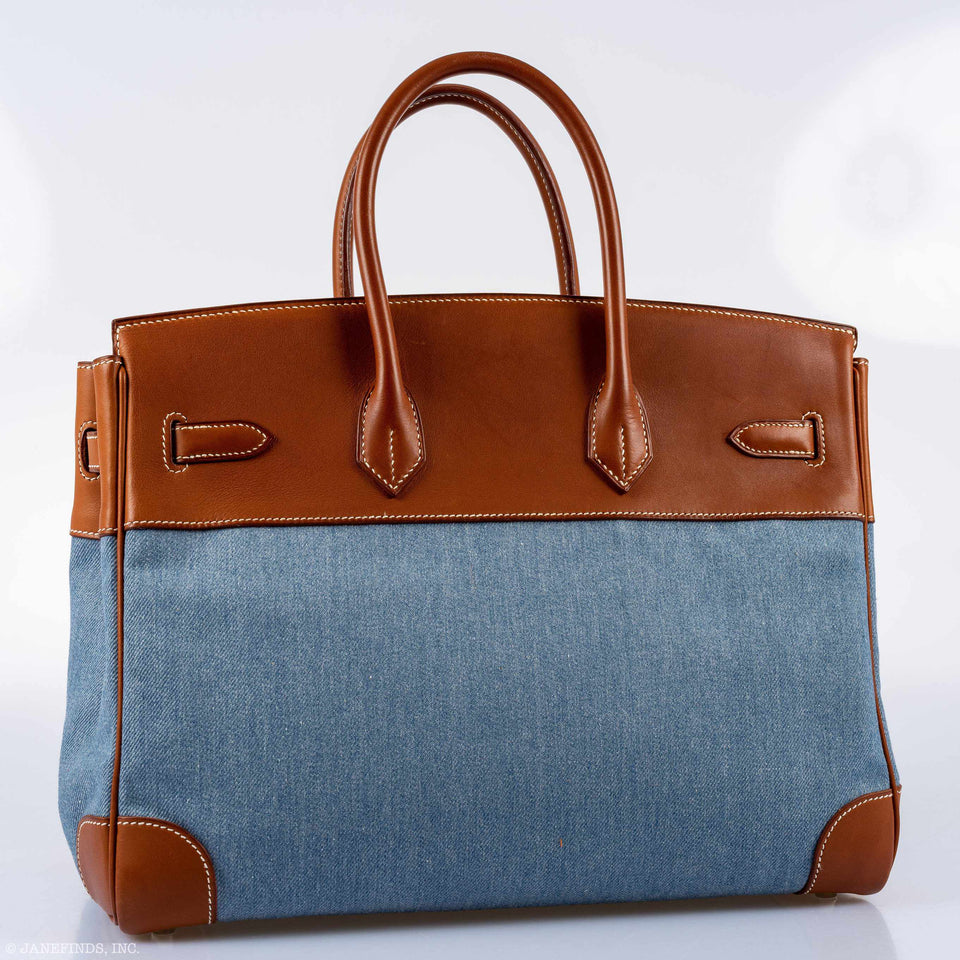 Hermes Birkin 35 Denim & Barenia Palladium Hardware - 2004