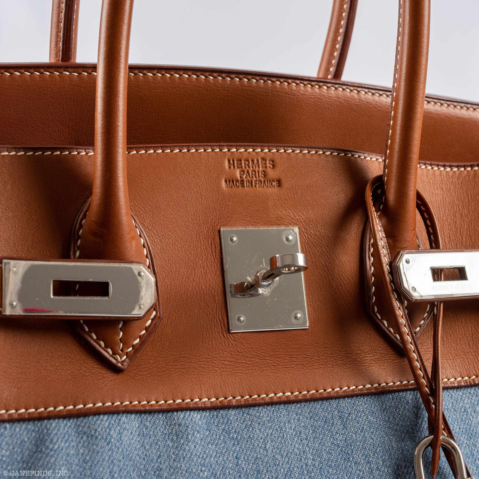 Hermes Birkin 35 Denim & Barenia Palladium Hardware - 2004