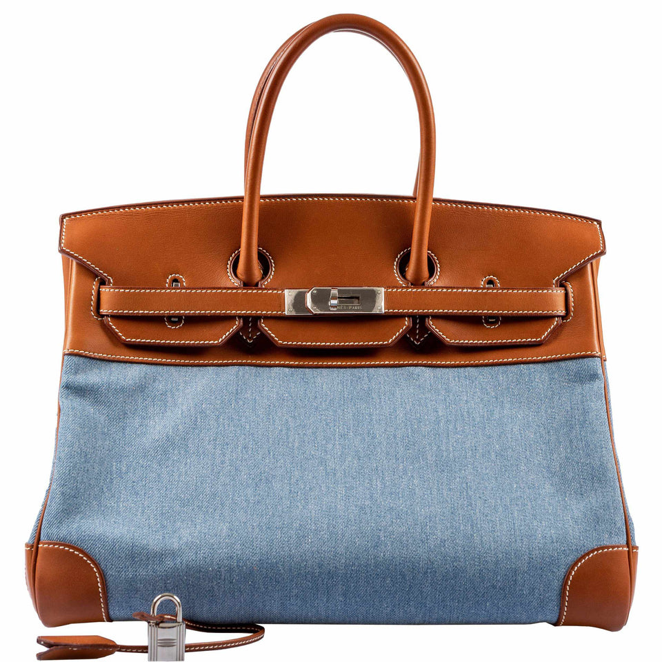 Hermes Birkin 35 Denim & Barenia Palladium Hardware - 2004