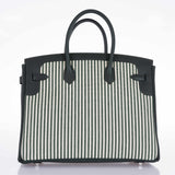 Hermes Birkin 35 Ecru Vert Anglais Toile Riga Swift Palladium Hardware