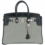 Hermes Birkin 35 Ecru Vert Anglais Toile Riga Swift Palladium Hardware