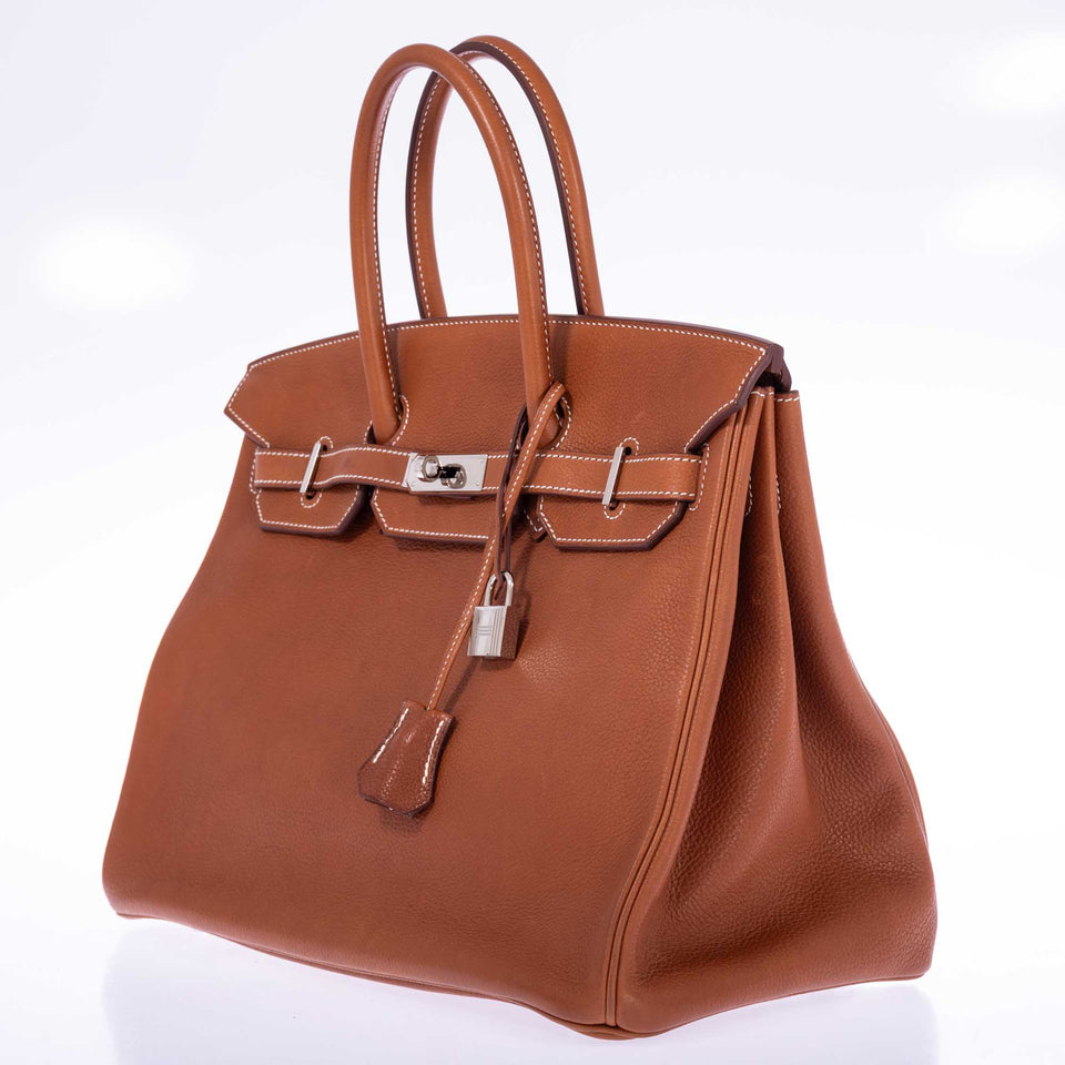 Hermes Birkin 35 Fauve Barenia Faubourg Palladium Hardware