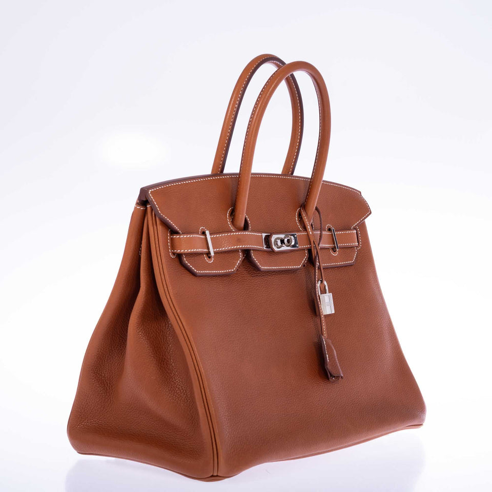 Hermes Birkin 35 Fauve Barenia Faubourg Palladium Hardware