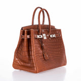 Hermes Birkin 35 Fauve Barenia Niloticus Crocodile Palladium Hardware