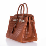 Hermes Birkin 35 Fauve Barenia Niloticus Crocodile Palladium Hardware