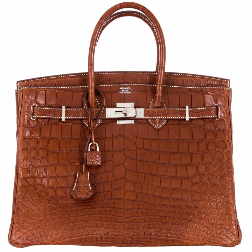 Hermes Birkin 35 Fauve Barenia Niloticus Crocodile Palladium Hardware