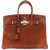 Hermes Birkin 35 Fauve Barenia Niloticus Crocodile Palladium Hardware