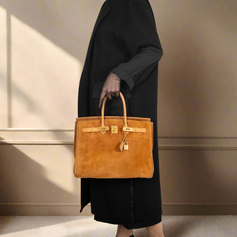 Hermes Birkin 35 Fauve Doblis Suede & Nubuck with Gold Hardware