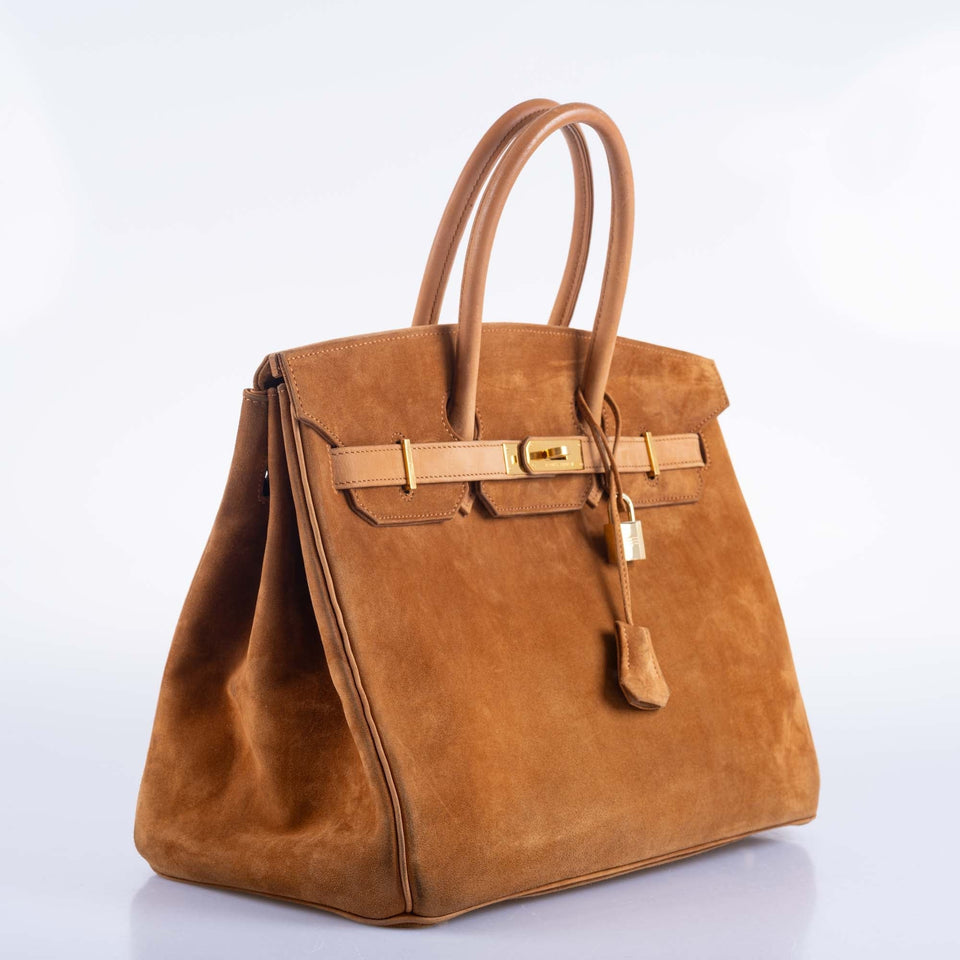 Hermes Birkin 35 Fauve Doblis Suede & Nubuck with Gold Hardware