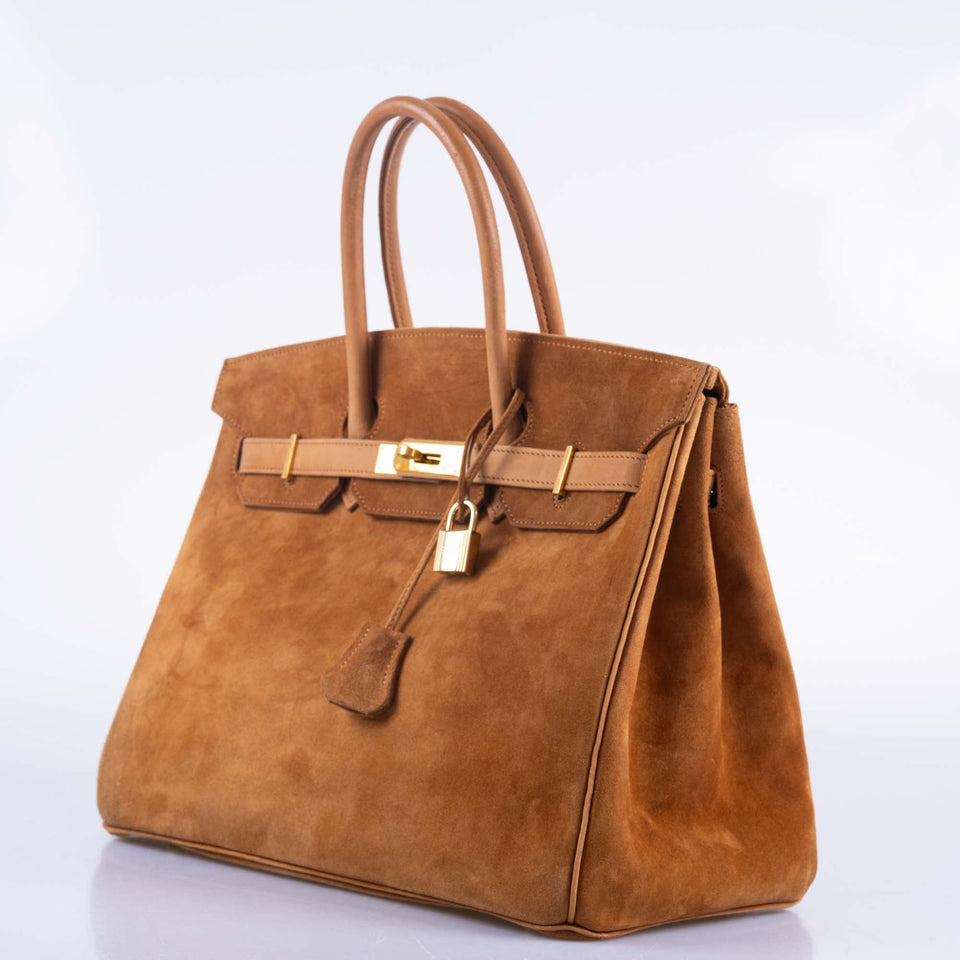 Hermes Birkin 35 Fauve Doblis Suede & Nubuck with Gold Hardware
