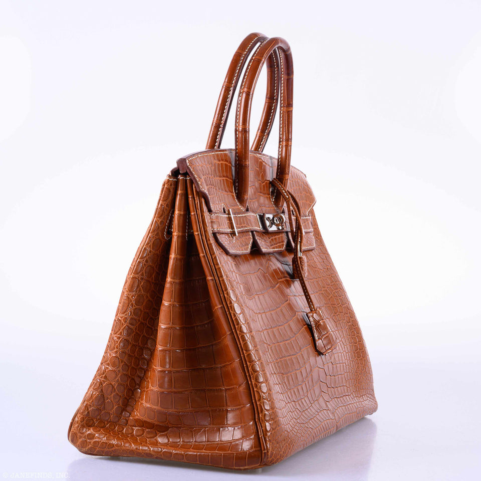 Hermes Birkin 35 Fauve Matte Porosus Crocodile Palladium Hardware