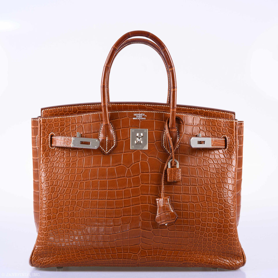 Hermes Birkin 35 Fauve Matte Porosus Crocodile Palladium Hardware