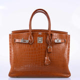 Hermes Birkin 35 Fauve Matte Porosus Crocodile Palladium Hardware