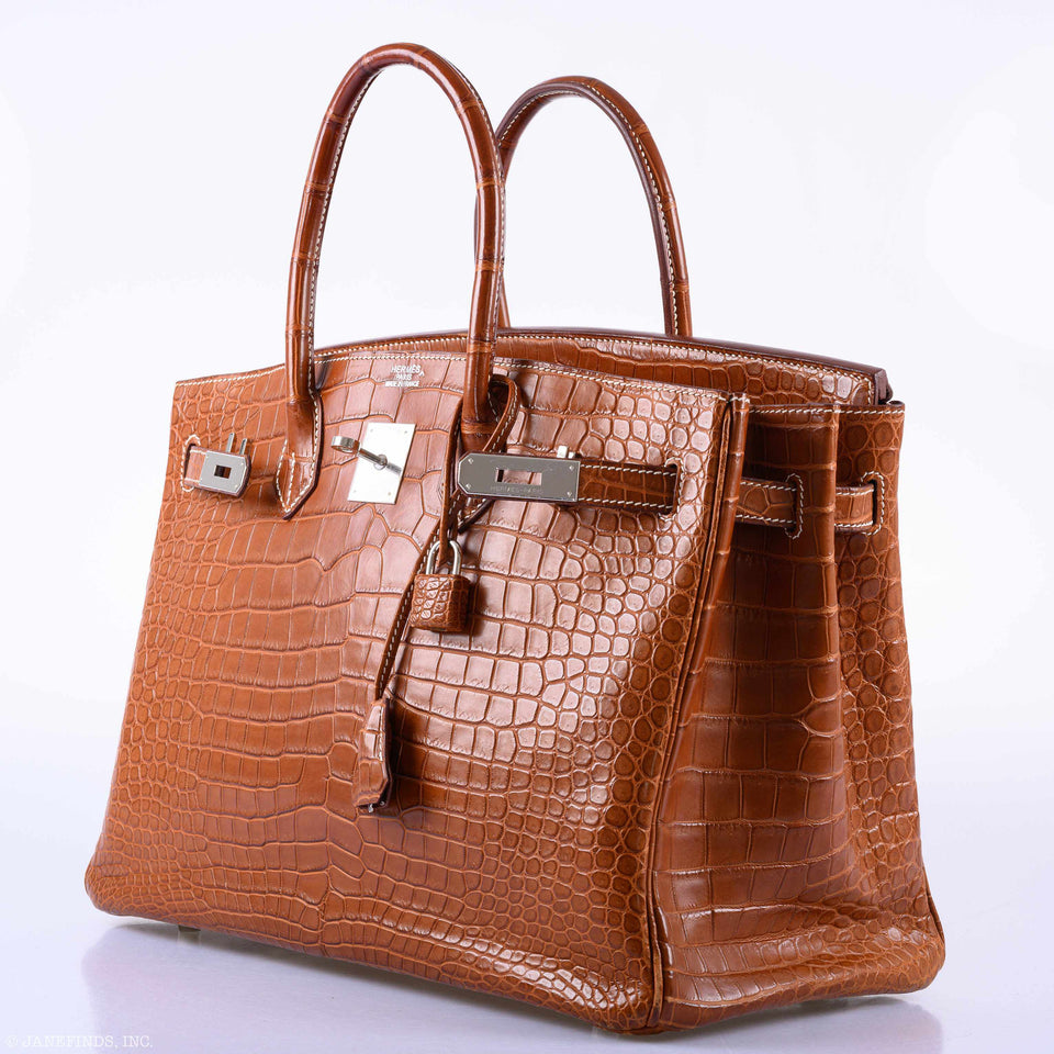 Hermes Birkin 35 Fauve Matte Porosus Crocodile Palladium Hardware