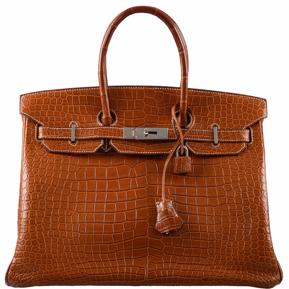 Hermes Birkin 35 Fauve Matte Porosus Crocodile Palladium Hardware