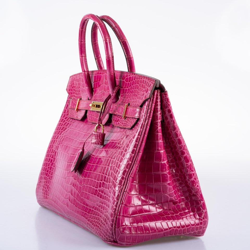 Hermes Birkin 35 Fuchsia Porosus Crocodile with Gold Hardware