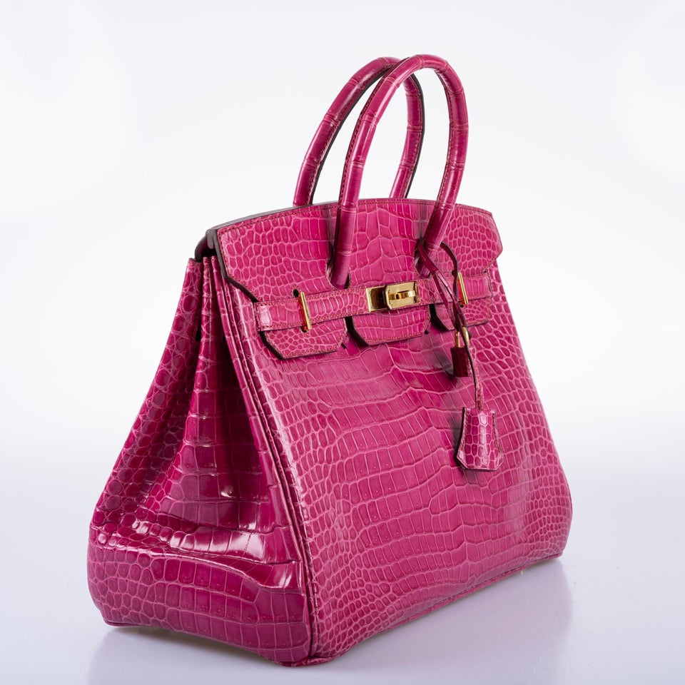 Hermes Birkin 35 Fuchsia Porosus Crocodile with Gold Hardware