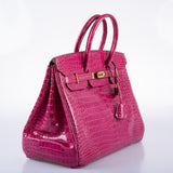 Hermes Birkin 35 Fuchsia Porosus Crocodile with Gold Hardware