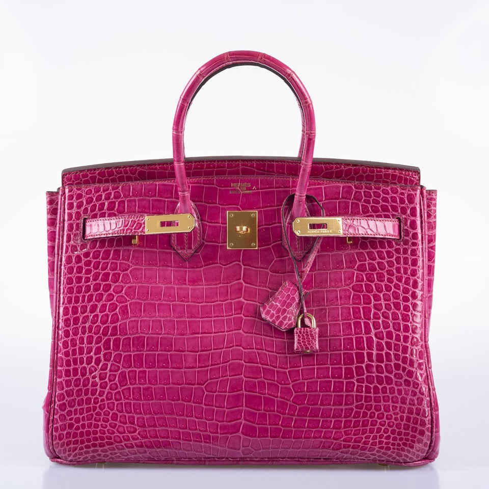 Hermes Birkin 35 Fuchsia Porosus Crocodile with Gold Hardware
