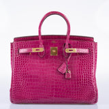 Hermes Birkin 35 Fuchsia Porosus Crocodile with Gold Hardware