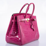 Hermes Birkin 35 Fuchsia Porosus Crocodile with Gold Hardware